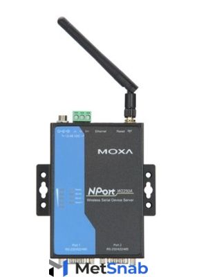 Сервер MOXA NPort W2250A 2 Port Wireless Device Server, 3-in-1, 802.11 a/b/g WLAN, 12-48 VDC, w/adapter