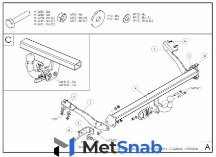 фаркоп оцинкованный peugeot partner 2008-: 4380 мм l1, включая partner tepee, citroen berlingo 2008-: 4380 мм. l1 твердое крепление (без электрики) galia.c052a