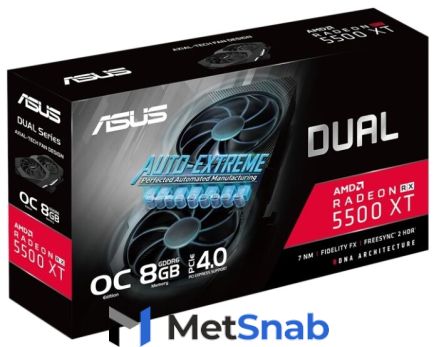 Видеокарта ASUS DUAL Radeon RX 5500 XT 1733Mhz PCI-E 4.0 8192Mb 14000Mhz 128 bit HDMI 3xDisplayPort HDCP EVO OC