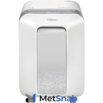 Уничтожитель бумаг Fellowes PowerShred LX201 белый (секр.P-5)/перекрестный/12лист./22лтр./скрепки/скобы/пл.карты