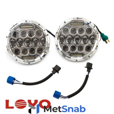 Головные LED фары 7" дюймов LOYO 0075A SILVER хромированные для Jeep Wrangler/Rubicon, Land Rover Defender, Нива, УАЗ, Hummer H2, с ДХО, 75 Вт