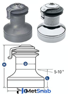 Шкотовая лебедка со стопором, двухскоростная, размер 48, хромированная