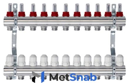 Коллекторная группа Tim (KD011) 1" ВР, 11 отводов 3/4", расходомер