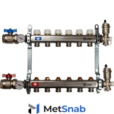 Коллектор Stout SMS 0912 из нержавеющей стали в сборе без расходомеров 6 вых.