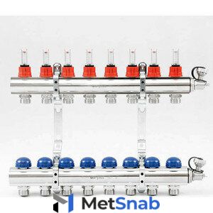 Коллекторная группа Uni-Fitt 1"х3/4" 8 выходов с расходомерами и термостатическими вентилями (440E4308)