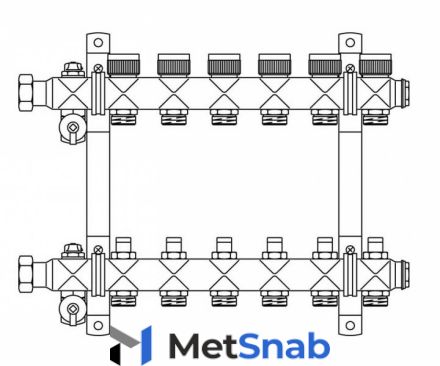 Распределительная гребенка из нержавеющей стали Oventrop „Multidis SF“ на 10 контуров