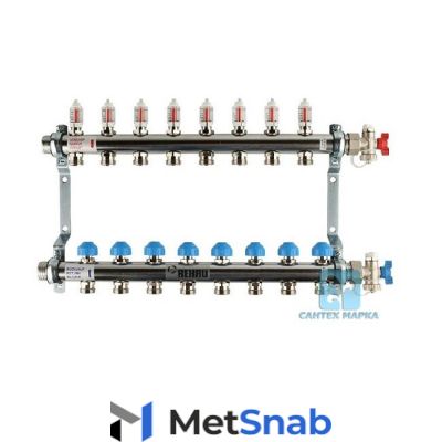 Распределительный коллектор REHAU HKV-D с расходомерами на 8 контуров,нержавеющая сталь