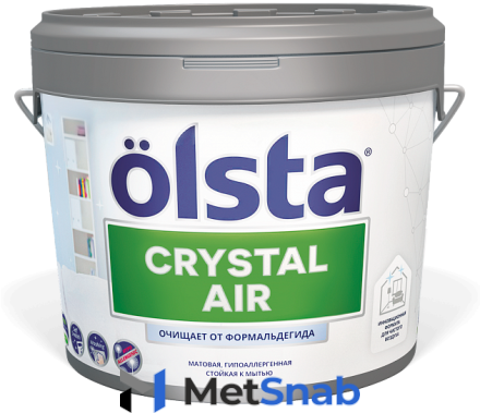 Краски для стен OLSTA CRYSTAL AIR краска интерьерная с функцией нейтрализации формальдегида Баз. С (9л)