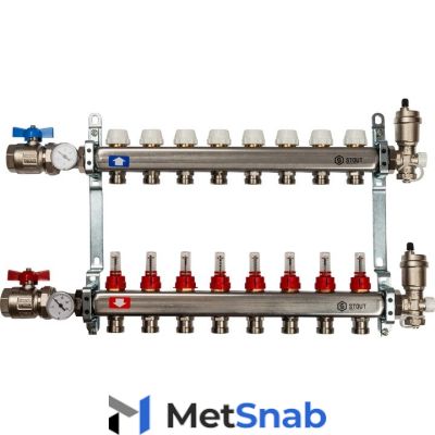 Коллектор STOUT SMS 0907 000008 в сборе, с расходомерами, 8 выходов, нерж. сталь