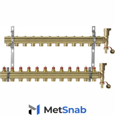 Комплект коллекторов Danfoss FHF-12 set с кронштейнами и воздухоотводчиками 12 контуров