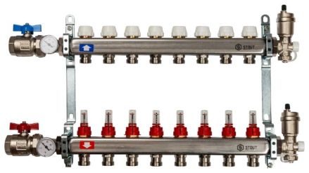 Коллектор из нержавеющей стали STOUT SMS 0907 000008 в сборе с расходомерами 8 вых.