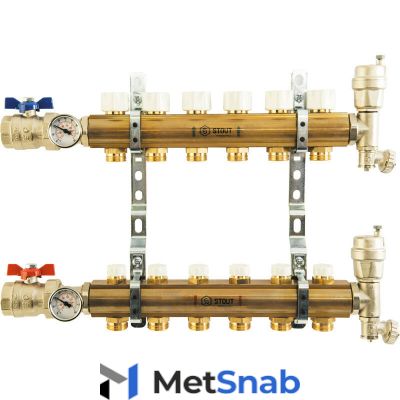 Коллектор Stout распределительный из латуни без расходомеров 1/3/4x9, SMB 0468 000009