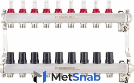 Коллекторная группа с расходомерами, термостатическими клапанами на 9 выходов PROFACTOR PF MB 806.9