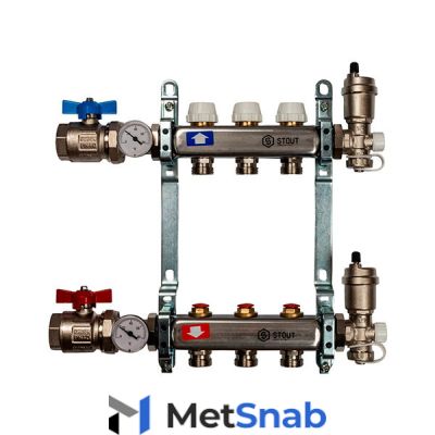 Коллектор Stout SMS 0912 000004 из нержавеющей стали, в сборе 1"x3/4" на 4 выхода