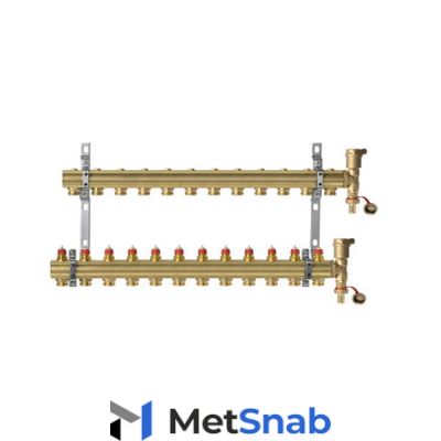 Комплект коллекторов Danfoss FHF-2 set с кронштейнами и воздухоотводчиками, 12 выходов (088U0712)