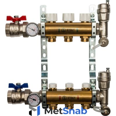 Коллектор Stout распределительный из латуни без расходомеров 1/3/4x3, SMB 0468 000003