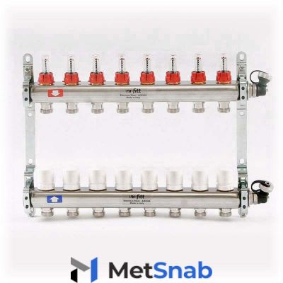 Коллектор из нерж. стали с расходомерами и термостатическим вентилями 8 выходов