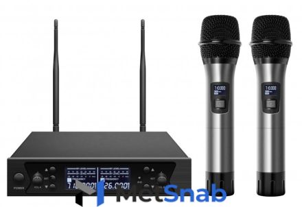 Axelvox DWS7000HT Микрофонная радиосистема с DSP, UHF 710-726 MHz, 100 каналов, LCD дисплей, 2х ИК порт, 2 ручных микрофона, 2 держателя на стойку, 2 цветных кольца