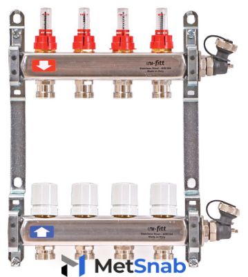 Коллектор распределительный Uni-Fitt 1 11 выходов, с расходомерами и термостатическими вентилями 450I4311"