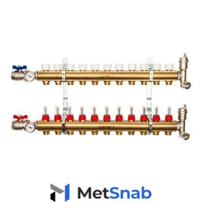 Коллекторная группа для теплого пола в сборе STOUT SMB0473 - 1" на 12 контуров 3/4"EK (латунь)