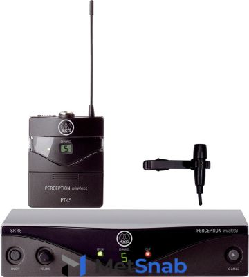 AKG Perception Wireless 45 Pres Set BD U2 радиосистема для презентатора 1хSR45 стационарный приёмник, 1хPT45 поясной передатчик, 1хCK99L петличный микрофон, универсальный б/п, 1хАА батарея.