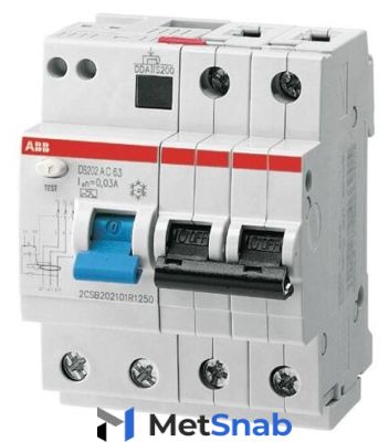 ABB Дифф. автомат. выключатель 2-полюсный 10 А, тип AC (перемен.), 6 кА DS202 AC-B10/0,03. ABB. 2CSR252001R1105