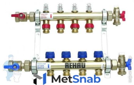 REHAU Коллекторная группа HKV-D RAUTHERM S на 4 выхода, с расходомерами, нерж.сталь