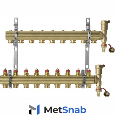 Комплект коллекторов Danfoss FHF-9 set с кронштейнами и воздухоотводчиками 9 контуров