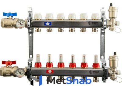 Коллектор отопления STOUT 1"нержа., 10x3/4" в сборе с расходомерами SMS 0907 000010