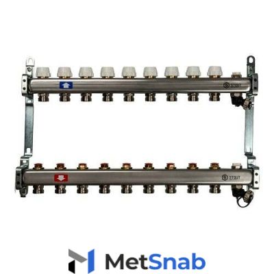 Коллекторная группа для отопления STOUT SMS0932 - 1" на 9 контуров 3/4"EK (нерж.сталь)