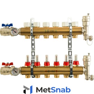 Коллектор Stout распределительный из латуни с расходомерами 1/3/4x3, SMB 0473 000003