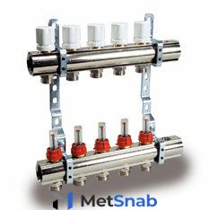 LUXOR Коллекторная группа 4 выхода 1"-3/4" с расход.евроконус (2загл, 2возд, 2сл.крана,2кронш.2 шар.кр)