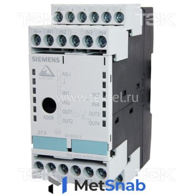 3RK1402-3CE00-0AA2 AS-i SlimLine модуль: 4 входа PNP 200mA / 4 релейных выхода 6А 230V AC/DC, 2/3-х проводные SIEMENS 3RK14023CE000AA2