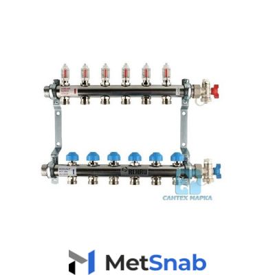 Распределительный коллектор REHAU HKV-D с расходомерами на 6 контуров,нержавеющая сталь