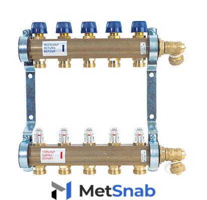 Коллектор для теплого пола из латуни с расходомерами Watts HKV/T-12 12 вых.