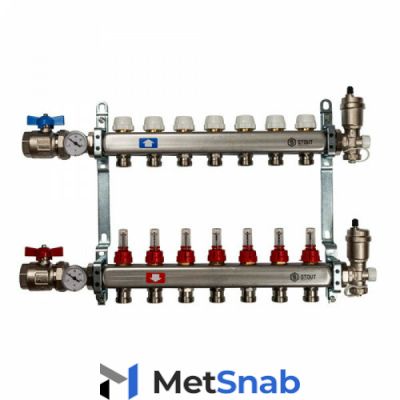 Коллектор в сборе с расходомерами Stout из нержавеющей стали 13 контуров SMS 0907 000013