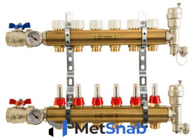 Распределительный коллектор из латуни STOUT SMB 0473 000011 с расходомерами 11 вых.