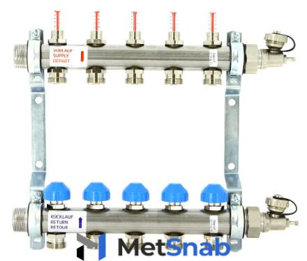 Коллектор распределительный Uni-Fitt Н 1 5 выходов, с расходомерами и термостатическими вентилями 455W4305"
