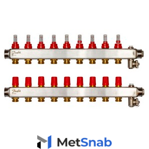 Коллекторы Danfoss SSM-9F с расходомерами, 9 контуров