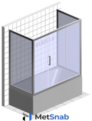 Шторка в ванну Kubele DE019P3U 95x180x150 см, стекло матовое 6 мм, профиль белый матовый