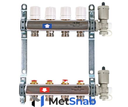 Коллекторная группа UNI-FITT Uni-Fitt, 1' х 3/4' - 10 контуров с регулировочными, термост. вентилями, автоматич. воздухоотводчикам (451A4310)