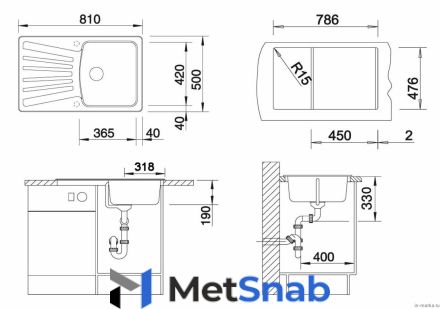 Кухонная мойка Blanco Nova 45S со смесителем Daras, антрацит 510442D2