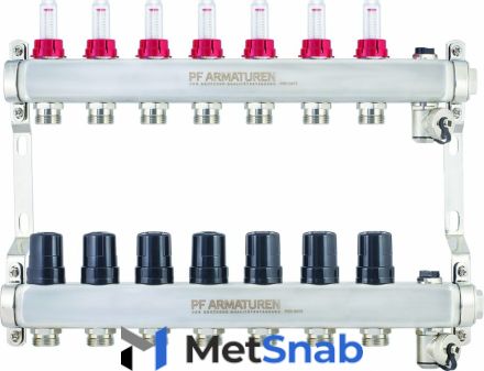 Коллекторная группа с расходомерами, термостатическими клапанами на 7 выходов PROFACTOR PF MB 806.7