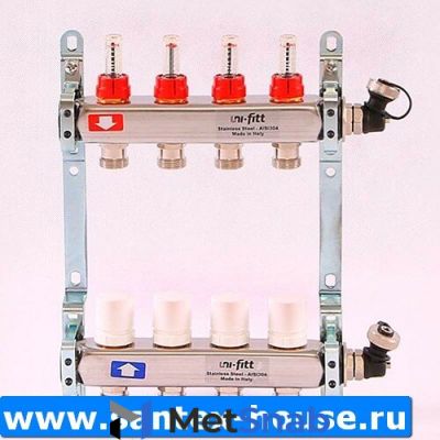 Коллектор из нержавеющей стали с расходомерами и термостатическими вентилями 10 вых. Uni-Fitt