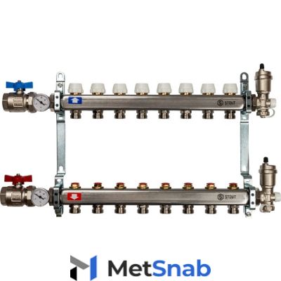 Коллектор Stout SMS 0912 из нержавеющей стали в сборе без расходомеров 8 вых.