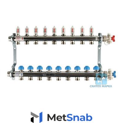 Распределительный коллектор REHAU HKV-D с расходомерами на 9 контуров,нержавеющая сталь