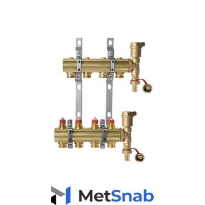 Комплект коллекторов Danfoss FHF-2 set с кронштейнами и воздухоотводчиками, 4 выхода (088U0704)