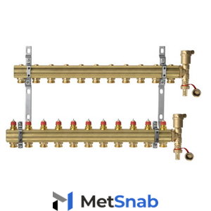 Комплект коллекторов Danfoss FHF-11 set с кронштейнами и воздухоотводчиками, 11 контуров