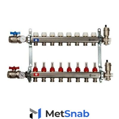 Коллекторная группа для теплого пола в сборе STOUT SMS0907 - 1" на 7 контура 3/4"EK (нерж.сталь)