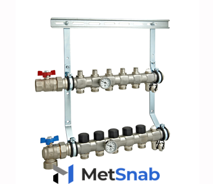 Распределительный коллектор на 8 контуров с угловыми шаровыми клапанами (арт. 50308-6)
